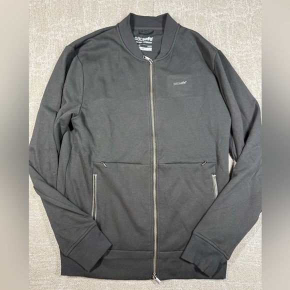 PacSafe Transit Jacket Mens Medium Black Full Zip Anti Theft Pocket Travel - Picture 1 of 7